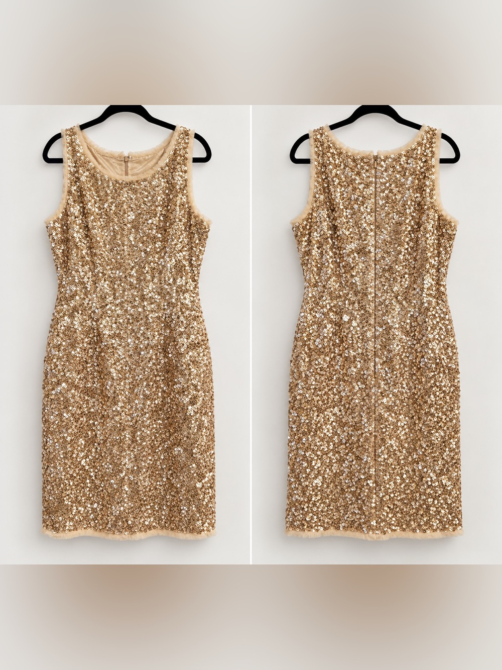 Stunning Talbots Collection Champagne Sequin Sleeveless Mini Dress Sz 10